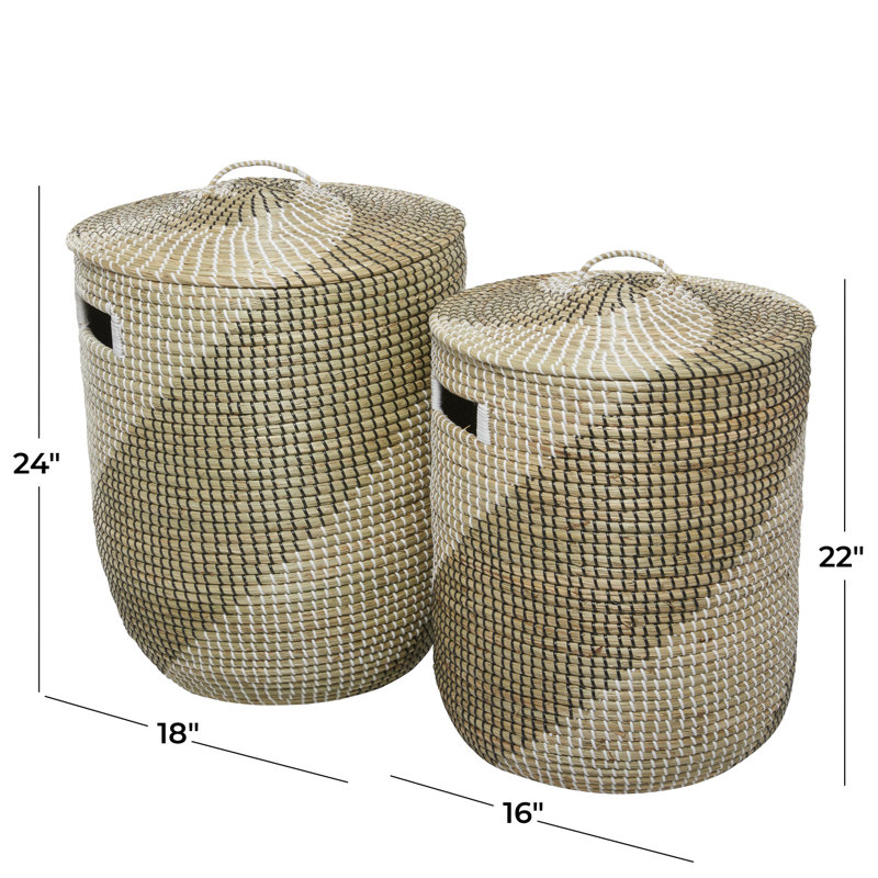 Handwoven Seagrass Round Storage Baskets with Lids, Set of 2
