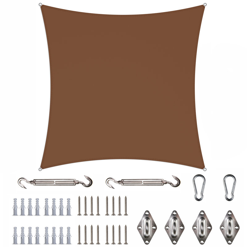 Toile d'ombrage carrée imperméable avec quincaillerie Colourtree, Brun, 14 pi x 14 pi