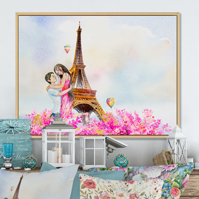 «Romantic Couple In Love In Paris X», reproduction sur toile flottante
