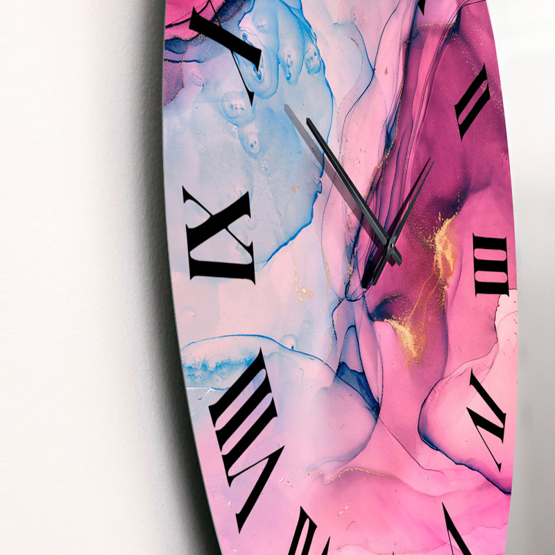 Horloge murale moderne en marbre rose et bleu I, Moyen