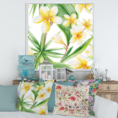 Feuillage tropical et fleurs jaunes X - peinture sur toile