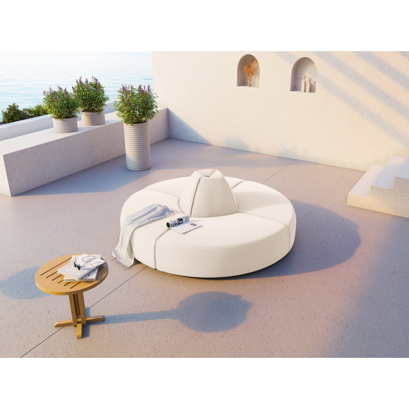210cm Wide Wood Patio Sofa with Cushions, Light Beige
