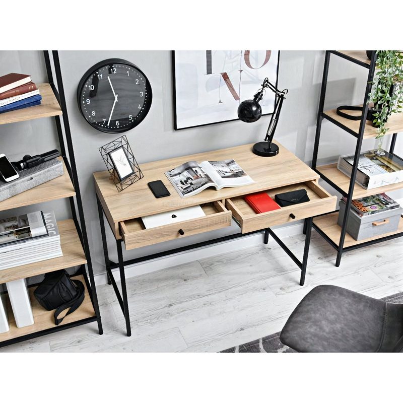 Dawnie Metal Base Writing Desk, Oak, Black