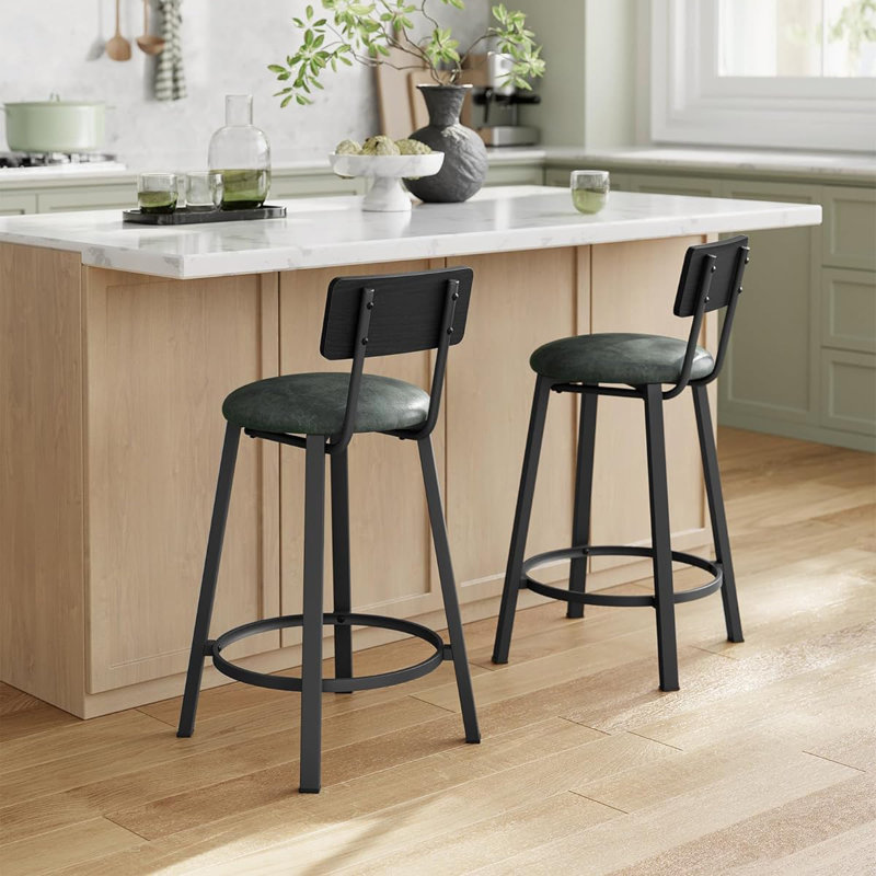 Rustic Brown 24.4" Counter Height Wood and Metal Bar Stools