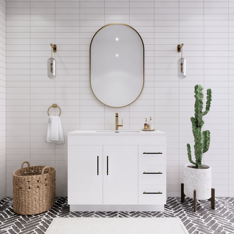41.73228'' Single Bathroom Vanity with Acrylic Top, Gloss White
