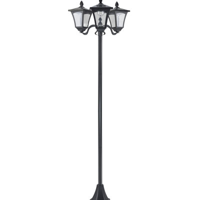Lampe solaire 72 po, poteau de rue triple, acier inoxydable, noir pour allée de jardin, rétro, élément écoénergétique triple, acier imperméable, poteau de jardin de style rétro, lampadaire
