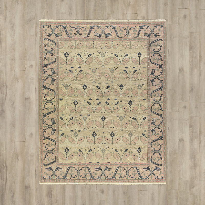 Tapis doré en laine noué à la main Schaefferstown, Rectangle, de 3 pi 10 po x 5 pi 10 po