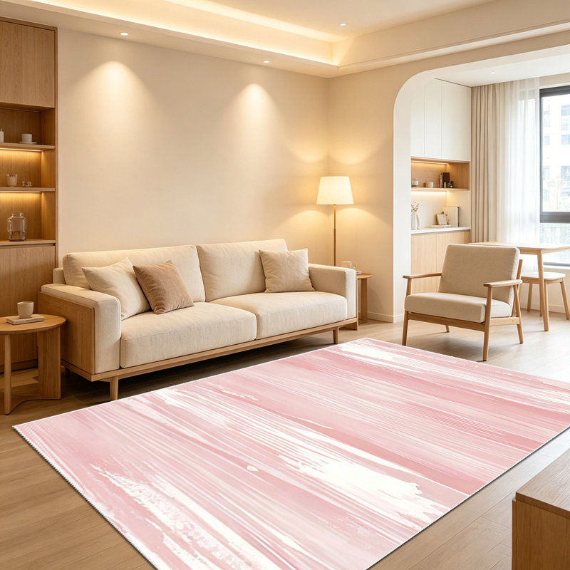 1PC Soft Pink Watercolor Brush Stroke area rugs for Living Room, Soft and Comfortable, Suitable for all seasons, easy-to-maintain, machine washable Indoor floor mat, Under Table Farmhouse suitable for Dining Table, Bedroom, Entryway, Kitchen, Home