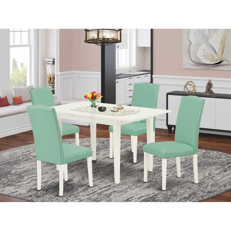 Ensemble de table de salle à manger rectangulaire en bois massif avec plateau papillon, Lin blanc, Étang