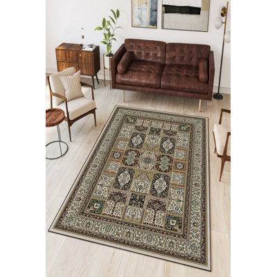 Antibacterial Hall Carpet (3.3 x 4.9 ft), 100% Polyester, 650 g/m², Pile Height: 0.2 in | Eco-Friendly, Non-Slip PVC Dot Underside | Machine Washable, Digital Printed, Elegant Beige & Claret Red Design