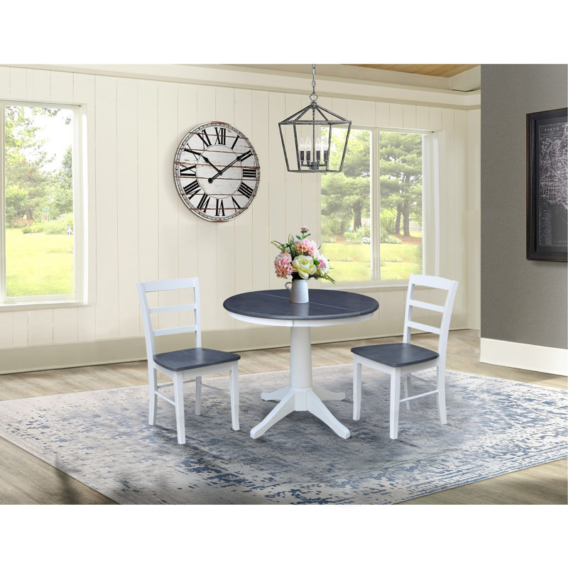 4 - Person Extendable Solid Wood Top Pedestal Dining Set, White/Heather Gray, 3