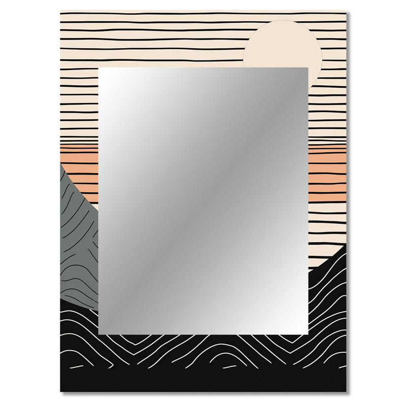 Simple Horizon III - Abstract Shapes Unique Wall Mirror Decor, Modern Large Mirror, Printed Metal Art, 40" x 30"