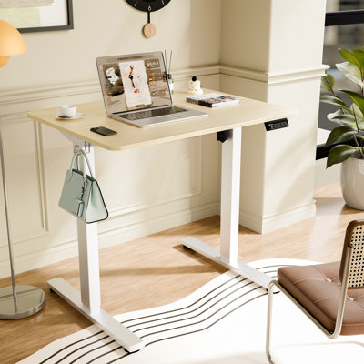 Bureau électrique debout à hauteur réglable ， 32 x 23,6 pouces Board avec planche d'épissure Lock Verrouillage enfant et fonction mémoire, beige