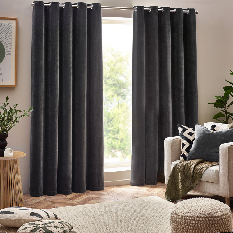 Heavy Chenille Blackout Curtain Panel Pair, 168cm Width x 229cm Drop, Grey