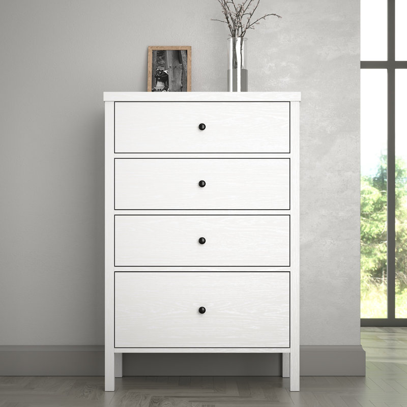 Rowson Stylish Dresser with Metal Handles, 30.3 x 44.1 x 15.7 inches | 100% Chipboard & MDF Frame, Thickness: 0.7 inches | Elegant Wooden & White Finish | Perfect for Bedroom Storage & Organization, Durable & Modern Design