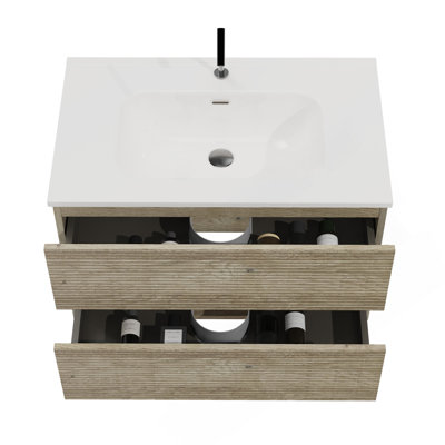 36" Wall Mounted &Rough Oak Bathroom Vanity With Integrated Ceramic Sink With Overflow, Large Storage Floating Bathroom Vanity For Modern Bathroom, Pre-Assembled