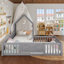 Lit simple, plancher de maison, plancher double avec porte et garde-corps pleine longueur, multifonction, gris-1576467216
