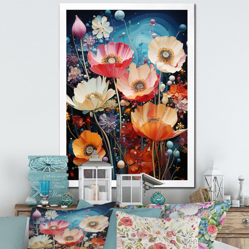 Fleurs sauvages en fleurs sur toile, H 40 po x l 30 po x P 1,5 po, Cadre simple blanc