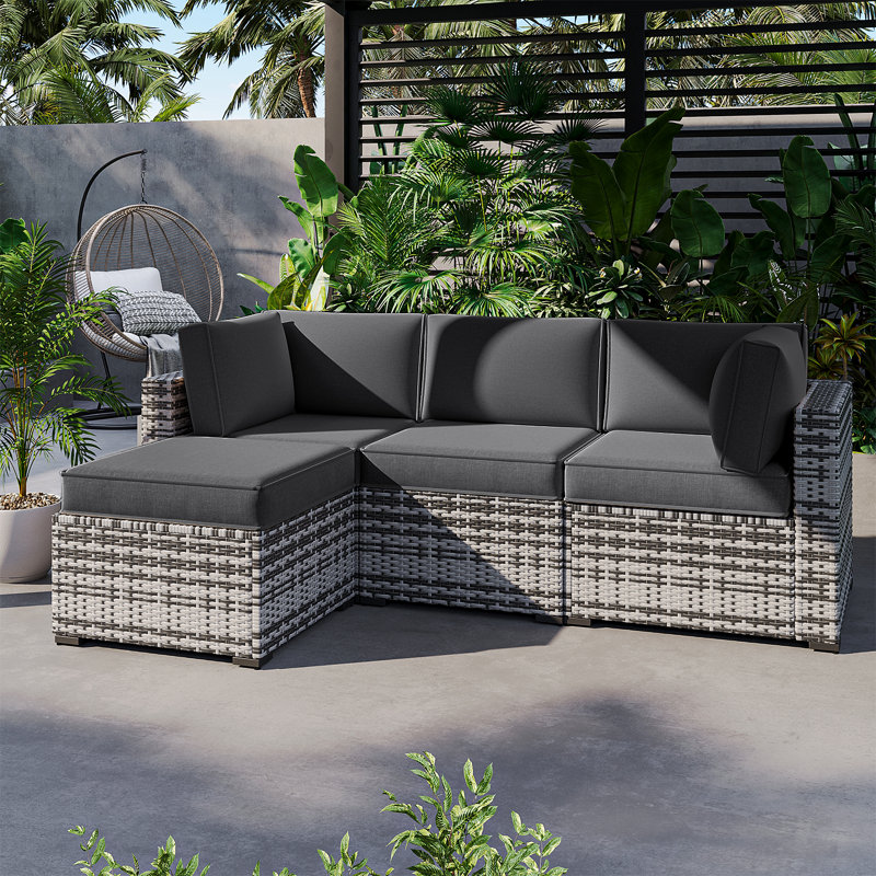 9-pcs 4" Thick Patio Cushion Covers – Water-repellent Replacements For 4-seat Sectional Sofa, Gray