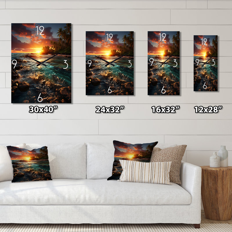 Photo de plage Sunset Sunset Serenade - horloge murale moderne, Petit