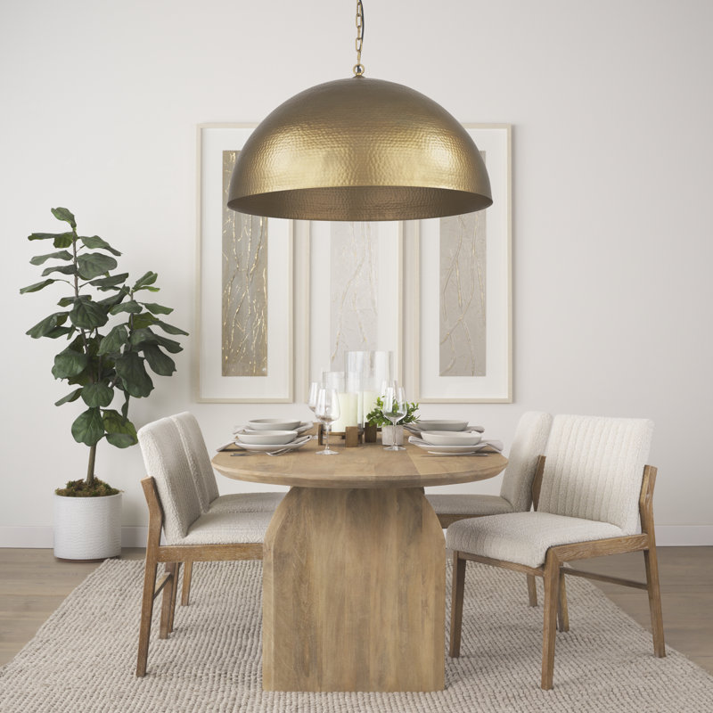 Cartie Hammered Metal Dome Pendant Light, 23" H x 36" W x 36" D, Antiqued Gold, Gold