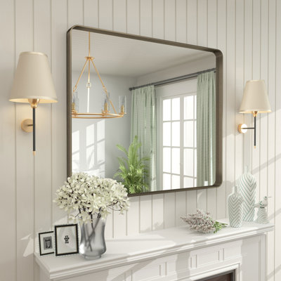 Aevar Tempered Glass and Aluminum Alloy Framed French Cleat Mounted Wall Mirror