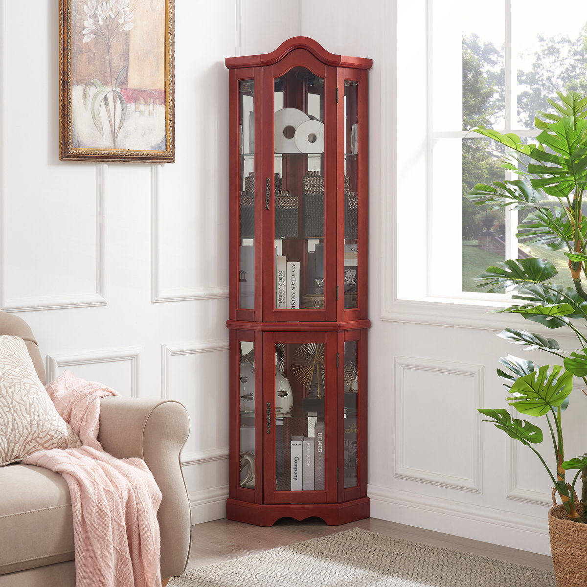 Elegant Cherry Display Case with Bulb