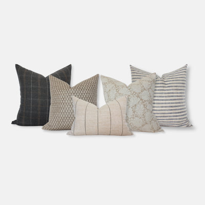 Gray Blue Tan Pillow Covers For Sofa, Living Room Throw Pillow Set of 5