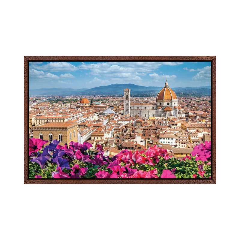 Spring Morning Florence,Italy by Susanne Kremer - Print on Canvas, Classic Brown Wood Floater Framed