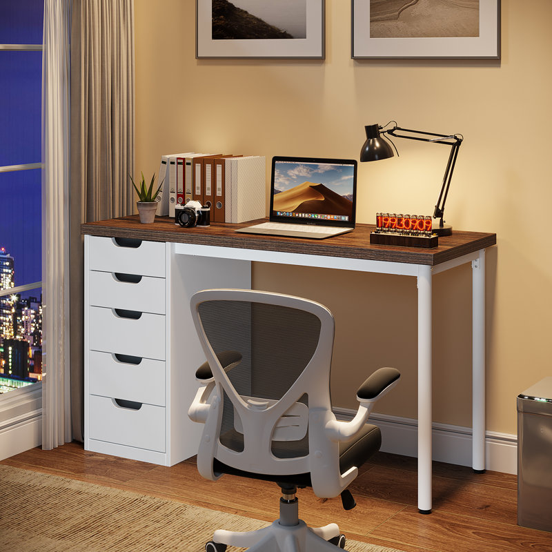 Nagore 47'' Computer Desk With 5 Drawers, Brown/White