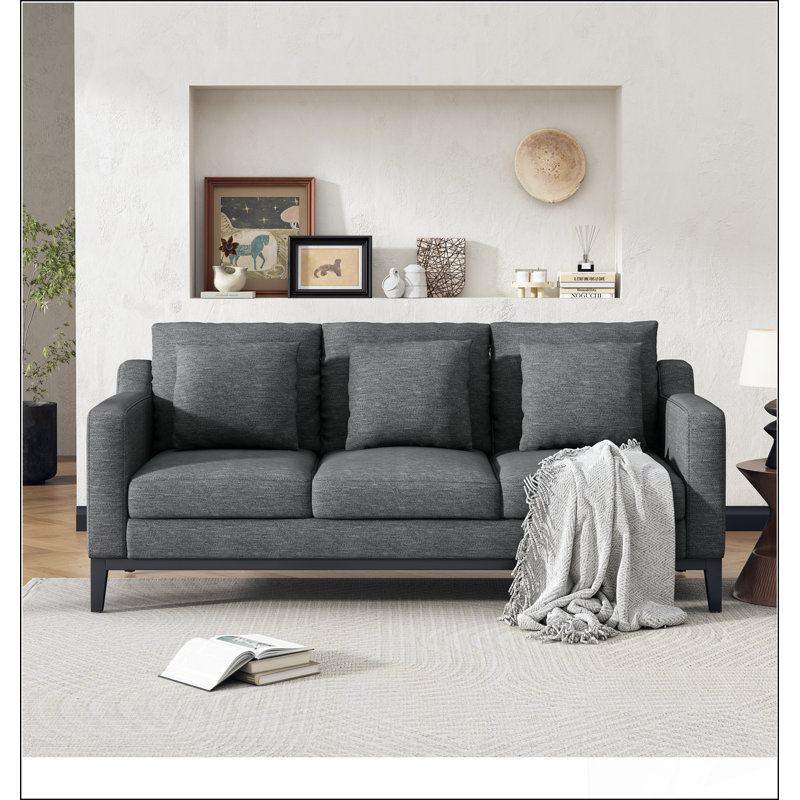 Canapé moderne à 3 places avec pieds en bois Mirod Comfy, Gris