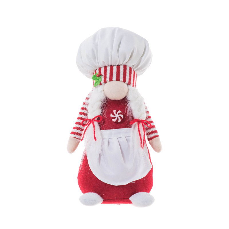 Gnome de père Noël debout en tissu blanc / rouge