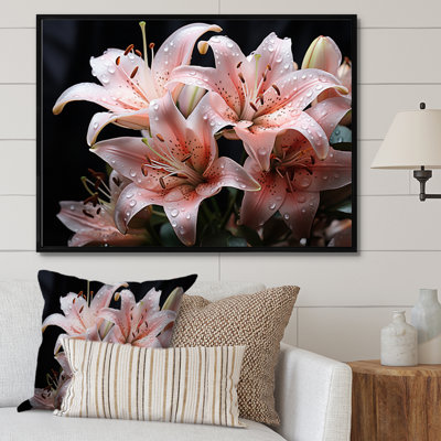Coral Lilies Whispering Lilies Black, reproduction d'art sur toile