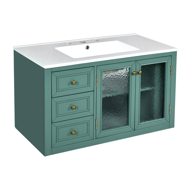 Meuble-lavabo mural avec lavabo en céramique, armoire de rangement flottante avec 3 tiroirs, meuble-lavabo pour la maison