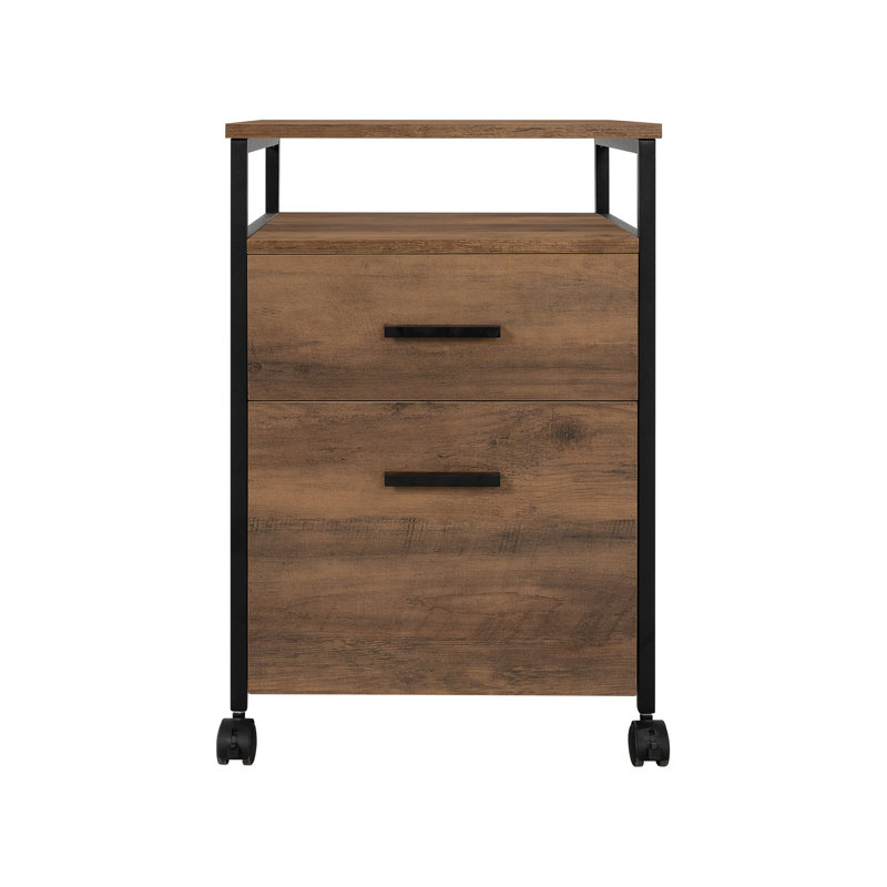 2 Drawer File Cabinet, Mobile Printer Stand with open storage Shelf, Wood cabinets for Home Office, Brown Oak