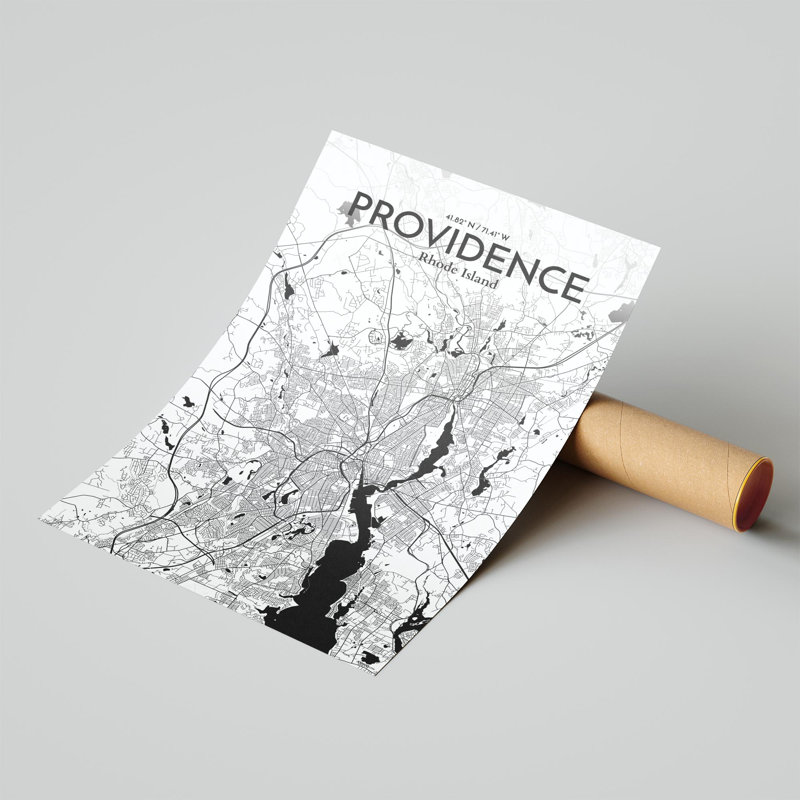 Providence, carte de la ville, impression, H 17 po x l 11 po, Noir et blanc