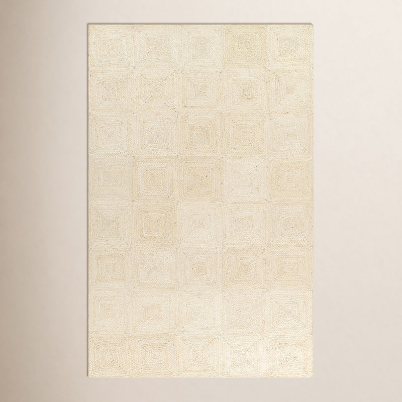 Mykonos Hand Woven Jute Geometric Ivory Area Rug 5' X 7'6", Rectangle 5' x 7'6"