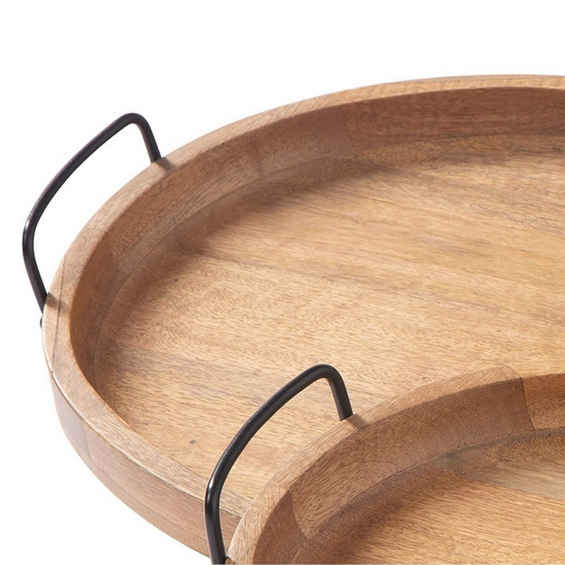 Jocelyne Contemporary 17" Brown Wood & Metal Serving Tray Set
