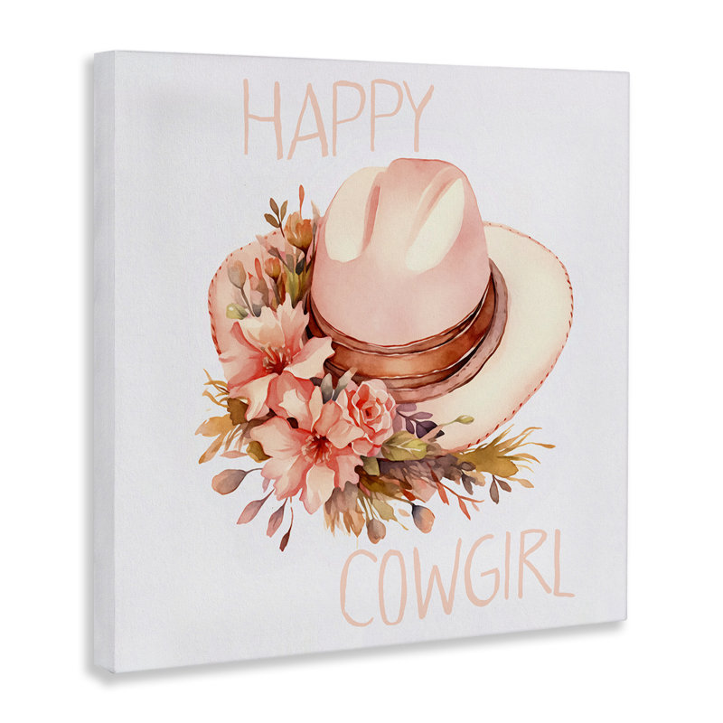 «Happy Cowgirl Floral Hat», art mural sur toile par Andrea Haase, H 24 po x l 24 po