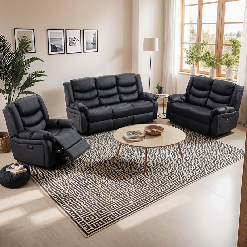 Electric Reclining Living Room Sets, Black