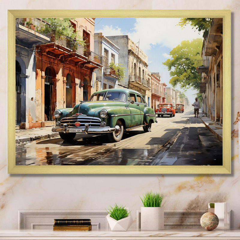 Cuba Havana Vieja Timeless - art mural paysage de Cuba, H 34 po x l 44 po x P 1,5 po, Cadre doré à une seule photo