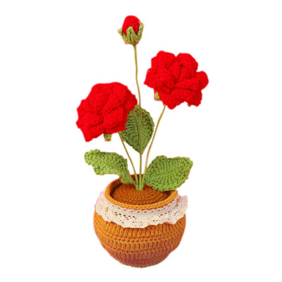 Crochet Woven Flower With Pot, Simulation Plant Crochet Hand-Woven Flowers For Home Room Table Office Ornaments And Birthday Holiday Gifts For Family Friends Anniversary