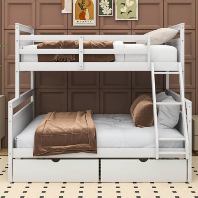 Twin Over Full Bunk Bed With Ladder, Two Storage Drawers, Safety Guardrail -  Harriet Bee, 4048DE0D525E47A5A966F1069B46DB2C