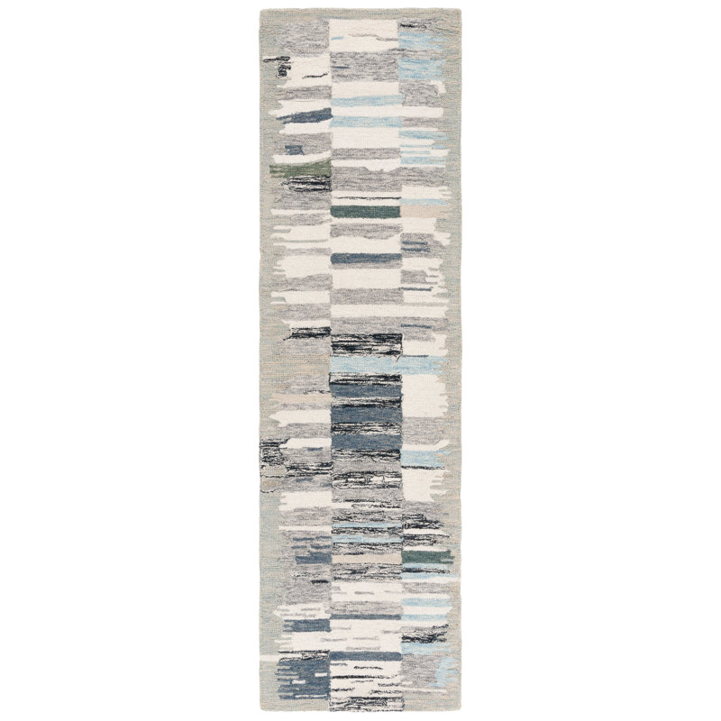 Lyko Ebony Hand Tufted Wool/Cotton Abstract Rug in Ivory/Grey, Runner 2'3" x 8'