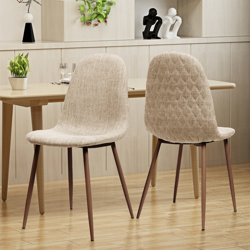 2 chaises de salle à manger, revêtement en tissu, pieds en fer avec finition noyer foncé, couleur blé, design fait à la main, 21,13 po de profondeur x 18,13 po de largeur, 33,24 po de hauteur, recouvert, fabriqué à la main