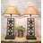 Set Of 2 Rustic Western Triple Lone Stars Wood And Metal Bedside Table Lamps