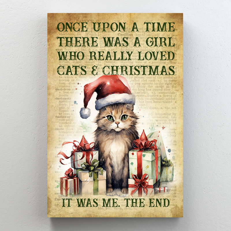 «Who Really Lived Cats And Christmas», reproduction d'art graphique sur toile tendue 1 pièce, H 14 po x l 11 po x P 1,25 po