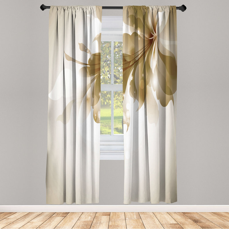 Microfiber Floral Semi-Sheer Rod Pocket Curtain Panels, 28" W x 84" L, Light Yellow/White