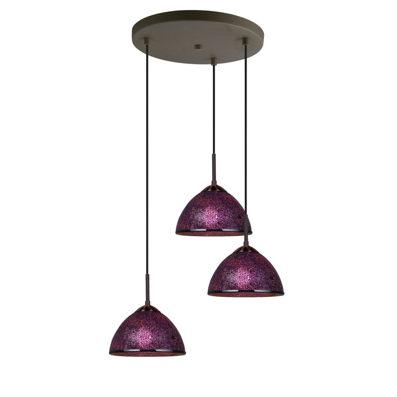 Luminaire suspendu en forme de dôme à 3 lumières Espalda, Rouge mosaïque, Bronze moyen