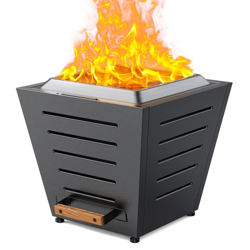 Smokeless Fire Pit,Stainless Steel Wood Burning Fireplace,Portable,with Pull-Out Ash Tray and Handles, Black